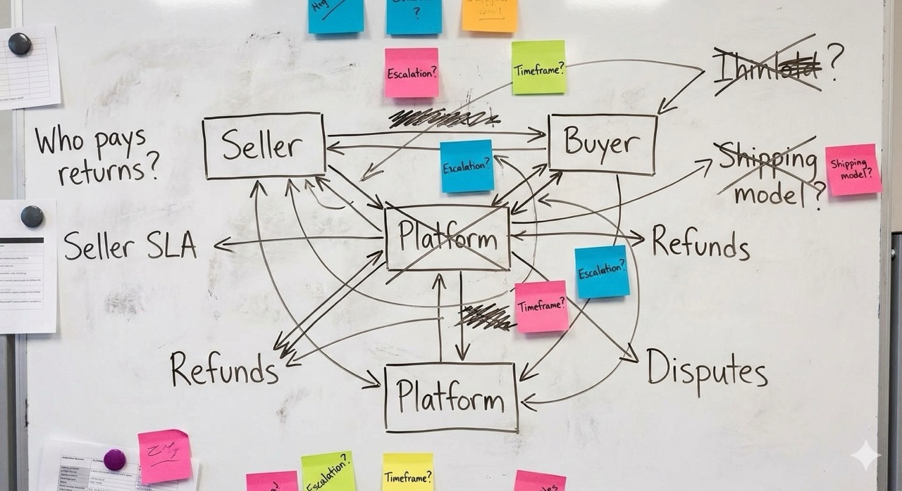 Whiteboard: Shipping Flow Sketch